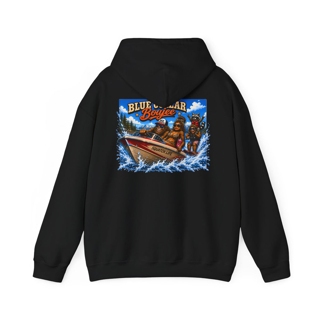 Blue Collar Boujee Boating Hoodie, Sasquatch Boat Sweatshirt, Unisex Gildan 18500 Hoodie, Lake Life Gift for Men
