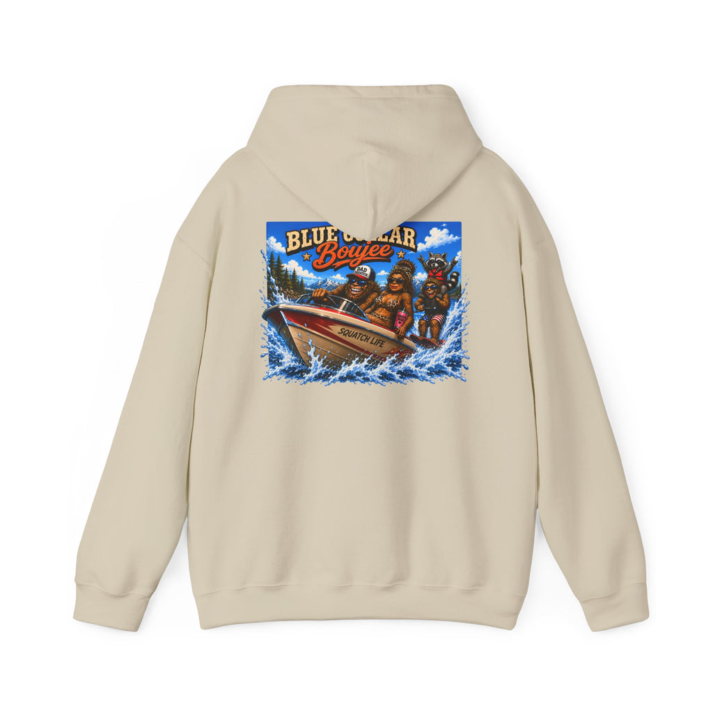 Blue Collar Boujee Boating Hoodie, Sasquatch Boat Sweatshirt, Unisex Gildan 18500 Hoodie, Lake Life Gift for Men