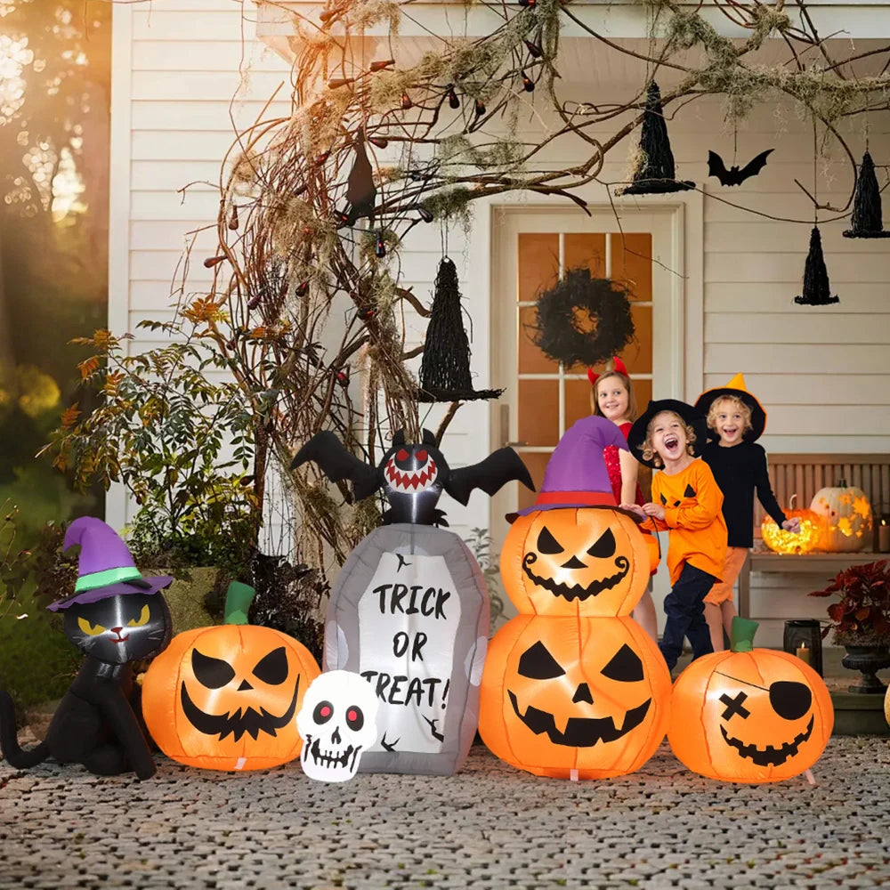 8ft Inflatable Halloween Pumpkin Cat Yard Decor