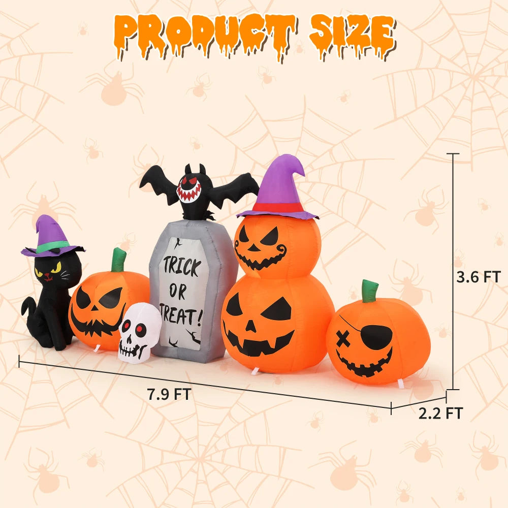 8ft Inflatable Halloween Pumpkin Cat Yard Decor