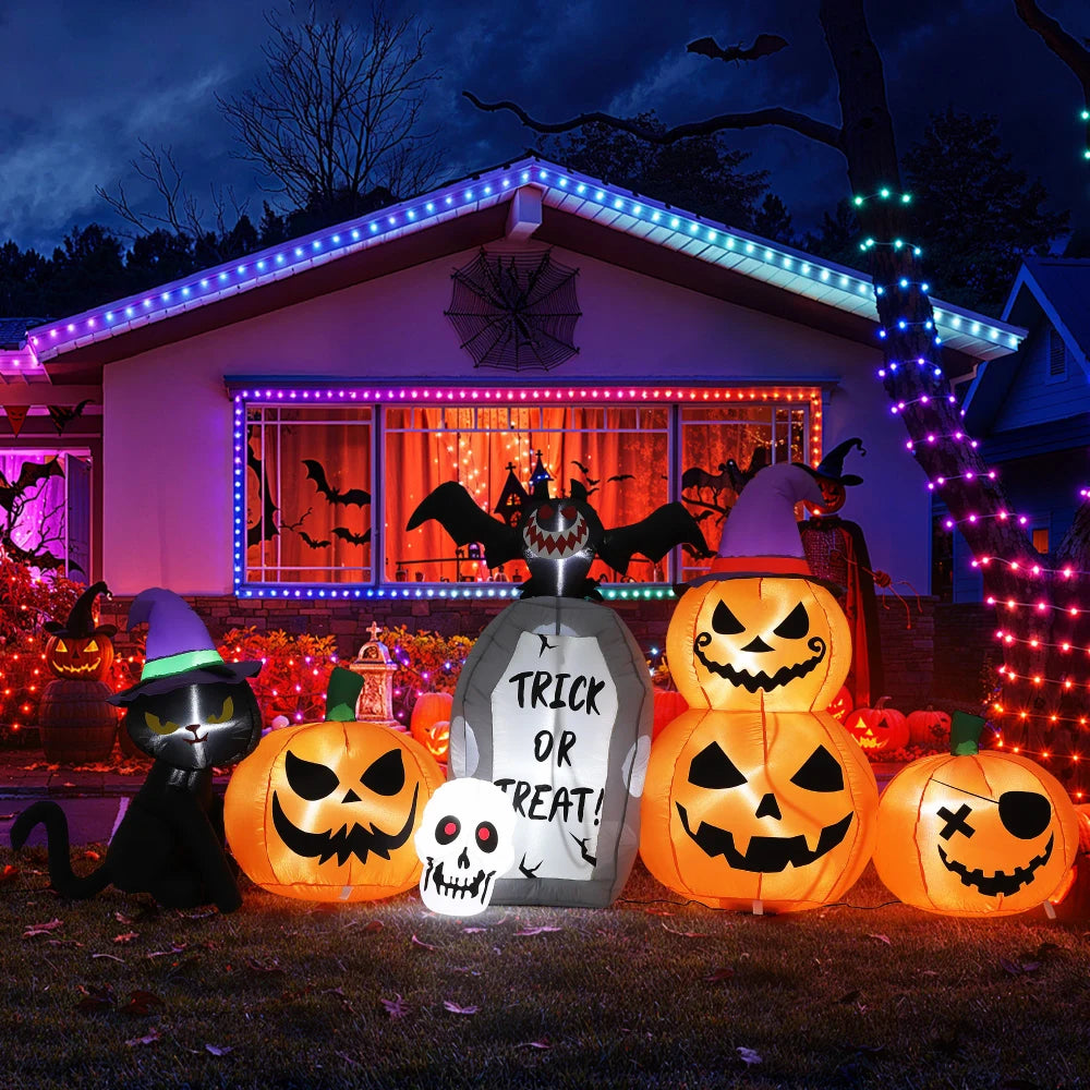 8ft Inflatable Halloween Pumpkin Cat Yard Decor