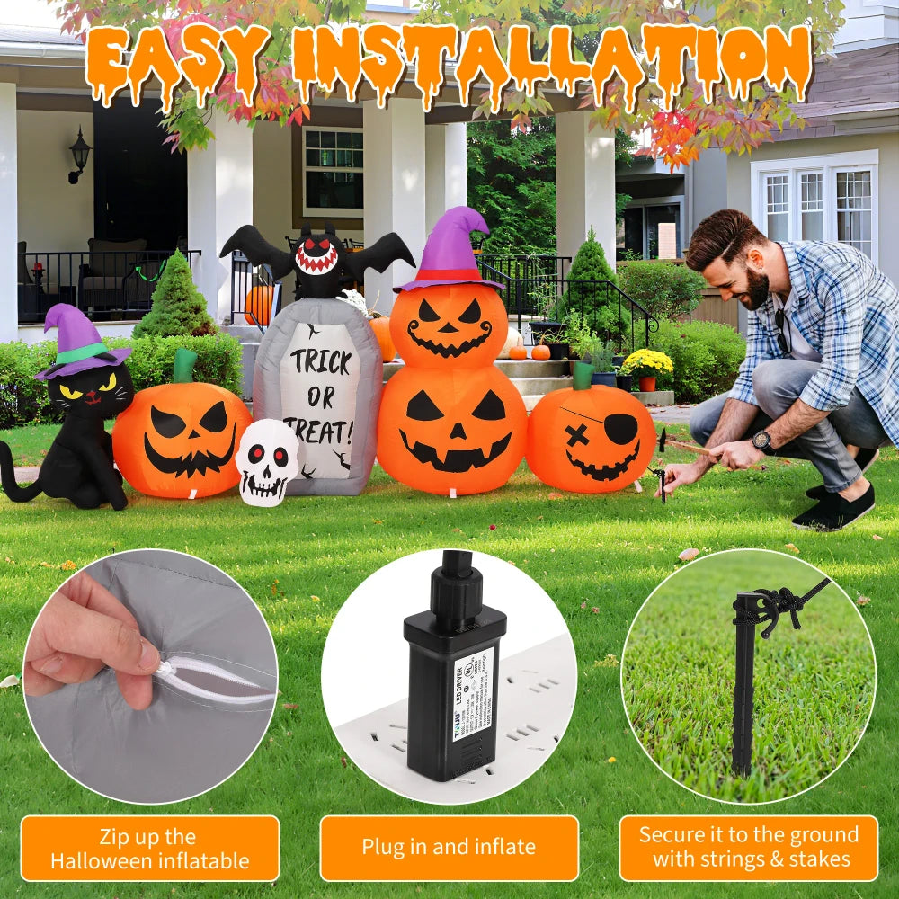 8ft Inflatable Halloween Pumpkin Cat Yard Decor