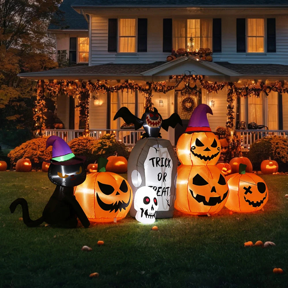 8ft Inflatable Halloween Pumpkin Cat Yard Decor