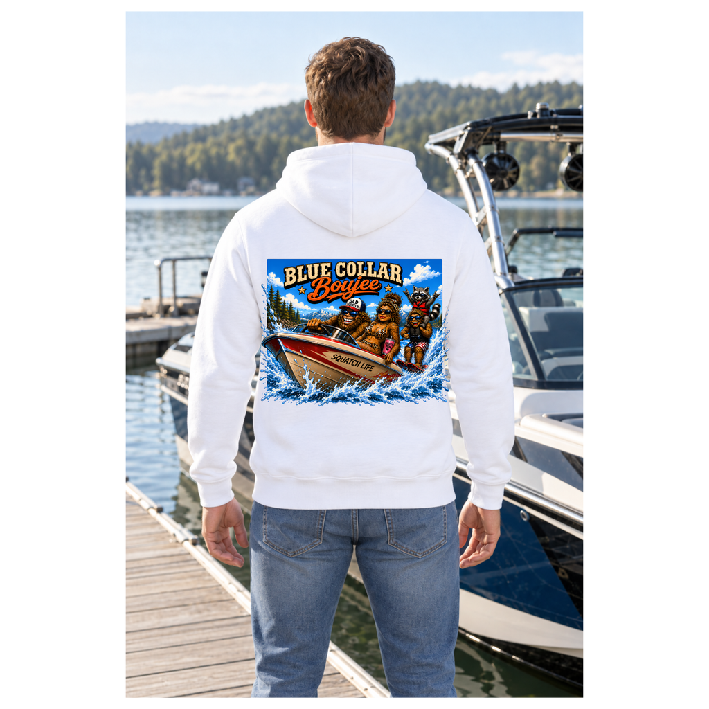 Blue Collar Boujee Boating Hoodie, Sasquatch Boat Sweatshirt, Unisex Gildan 18500 Hoodie, Lake Life Gift for Men