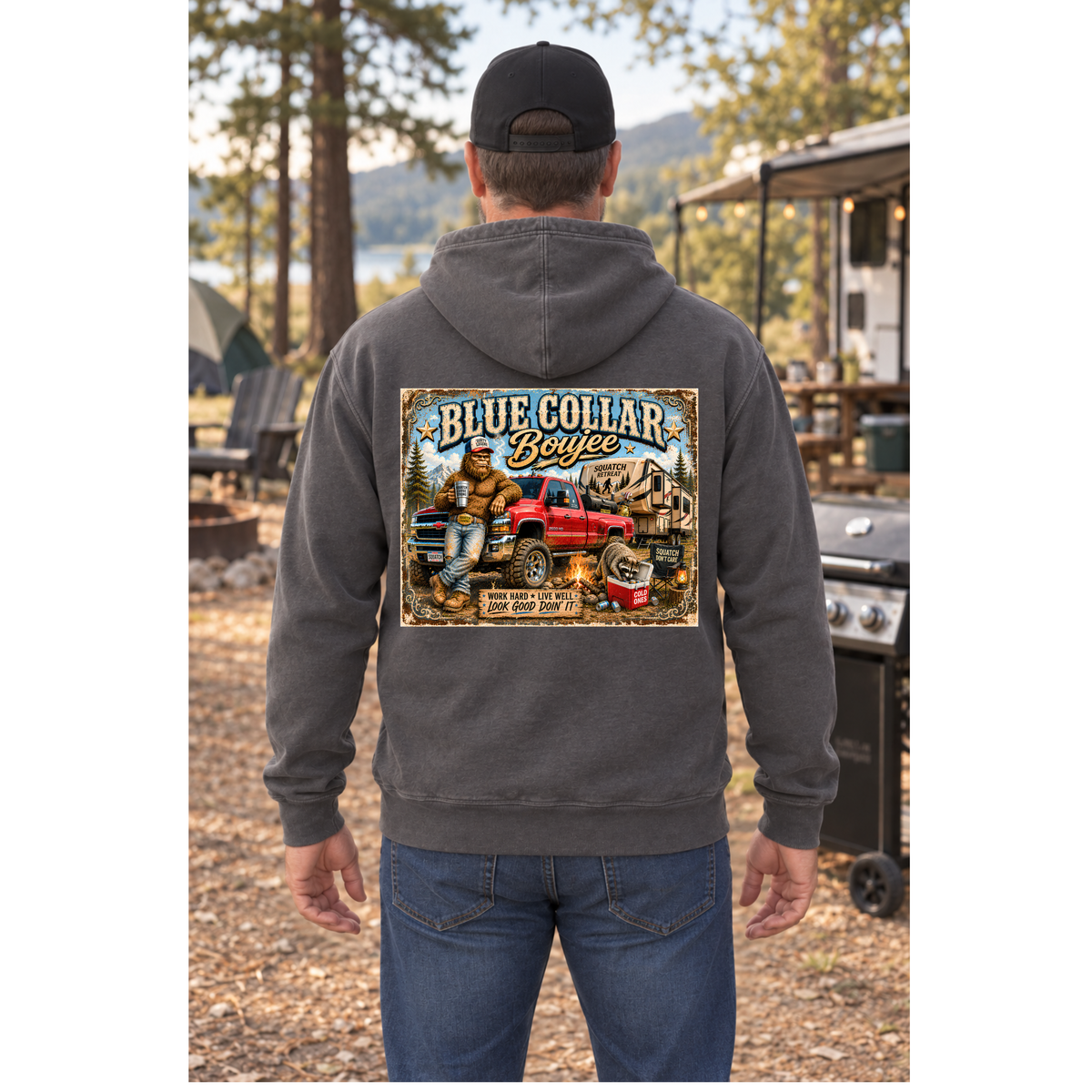 Blue Collar Hoodie Blue Collar Boujee Mens Hoodie Truck Camping Sweatshirt Tradesman Gift for Him Workwear Gift