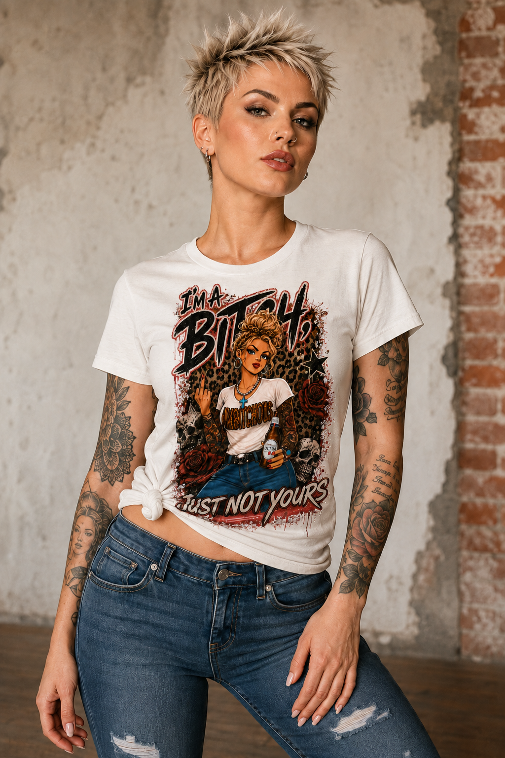 I'm a Bitch Just Not Yours tee | Retro Pinup Skull Graphic Shirt