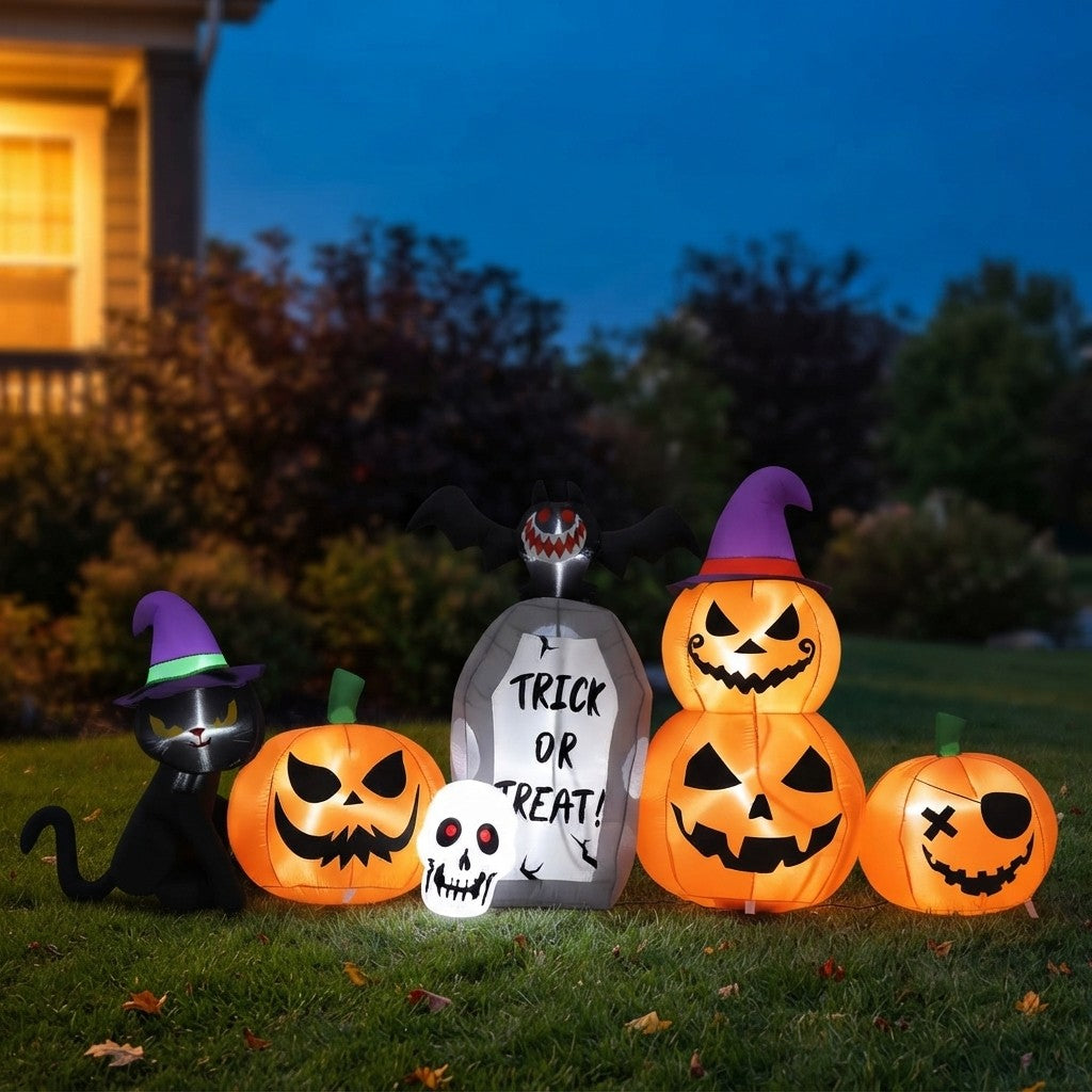 8ft Inflatable Halloween Pumpkin Cat Yard Decor