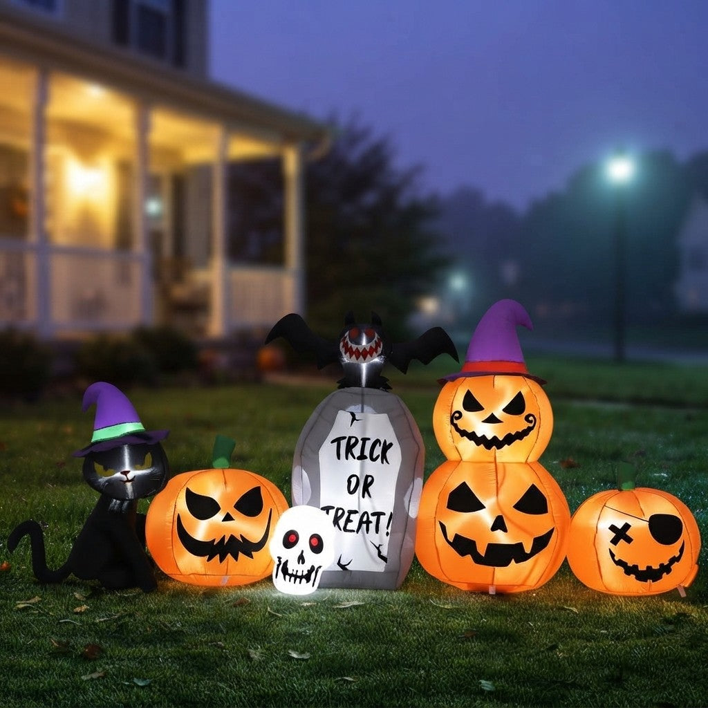 8ft Inflatable Halloween Pumpkin Cat Yard Decor