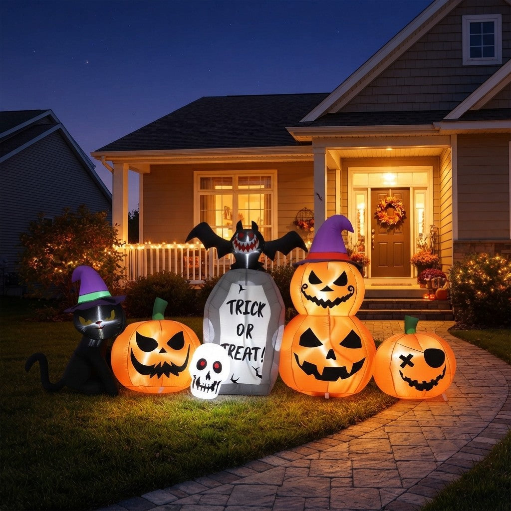 8ft Inflatable Halloween Pumpkin Cat Yard Decor