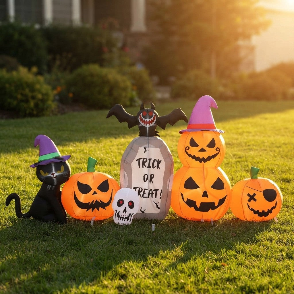 8ft Inflatable Halloween Pumpkin Cat Yard Decor
