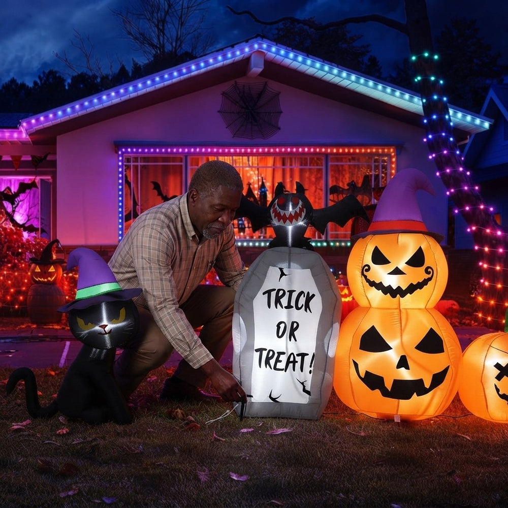 8ft Inflatable Halloween Pumpkin Cat Yard Decor